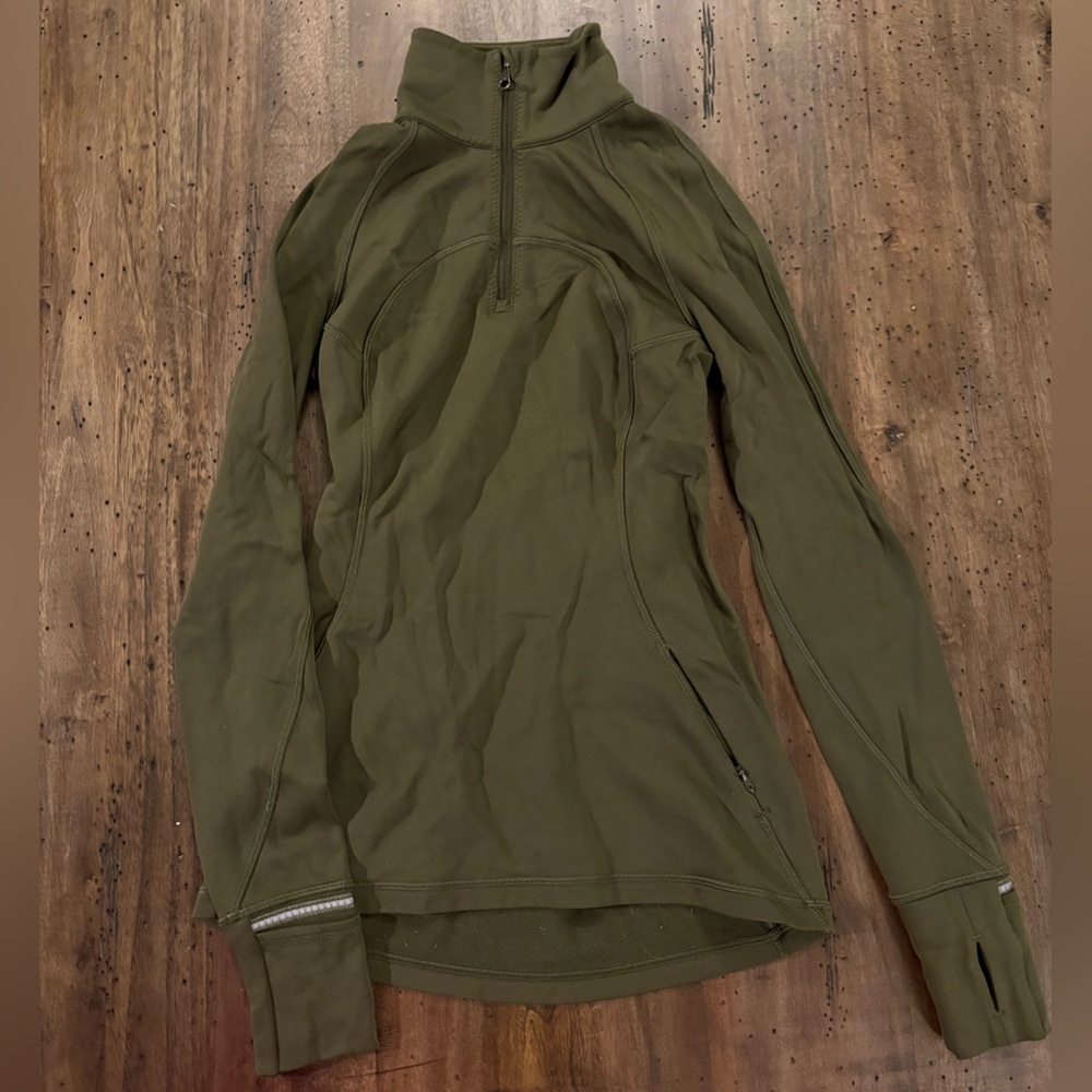 Lululemon Run: Turn Around 1/2 Zip – Olive Green